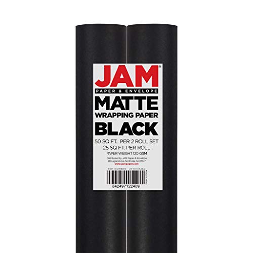 JAM PAPER Gift Wrap - Matte Wrapping Paper - 50 Sq Ft Total - Matte Black - 2 Rolls/Pack