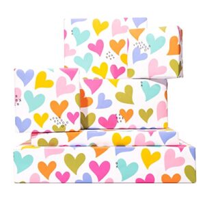 central 23 heart wrapping paper – 6 sheets of colorful gift wrap – birthday wrapping paper for women – anniversary or valentines day gift wrap for girlfriend wife – baby shower – pink hearts
