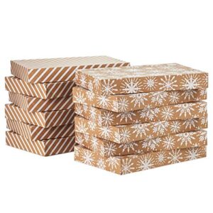 Hallmark Kraft Shirt Box Bundle (12 Boxes: White Snowflakes and Stripes on Kraft) for Christmas, Hanukkah, Birthdays, Weddings and More