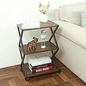 NOZE 3 Tiers Mobile Printer Stand Rolling Printer Cart with Wheels Industrial Machine Storage Shelf Wood and Metal Desk Printer Table for Home Office, Dark Walnut…