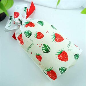 DIABO 50 Pcs Plastic Drawstring Gift Bags Strawberry Print Treat Bags For Birthday Party Snack Wrapping Wedding Gift Party Favor(5.5x9.3 Inch)