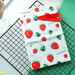 DIABO 50 Pcs Plastic Drawstring Gift Bags Strawberry Print Treat Bags For Birthday Party Snack Wrapping Wedding Gift Party Favor(5.5x9.3 Inch)