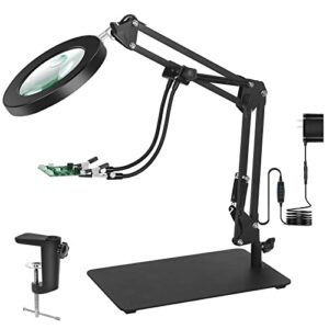 magnifying glass with light, eooku 3-in-1 magnifying desk lamp 5x & 10x magnifying glass with light, adjustable swivel gooseneck arms & heavy duty base plate…