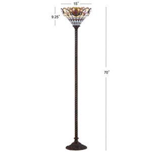 JONATHAN Y JYL8003A Davis Tiffany-Style 70" Torchiere LED Floor Lamp, Tiffany, Traditional, Foot-Step Switch, Office, Living Room, Family Room, Dining Room, Bedroom, Hallway, Foyer, Bronze