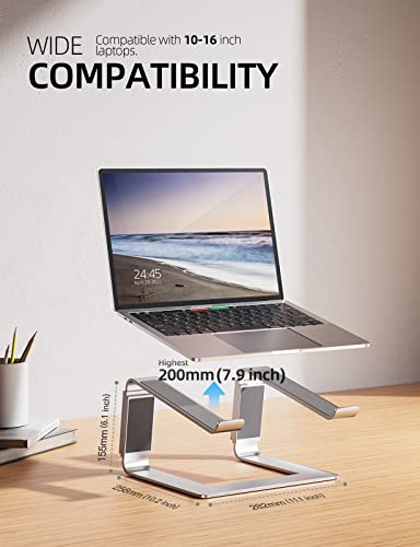 Nulaxy Laptop Stand Adjustable Height, Detachable Laptop Riser for Desk, Ergonomic Aluminum Computer Stand Holder Compatible with MacBook Air Pro, Dell XPS, HP, Lenovo More 10-16” Laptops, Silver