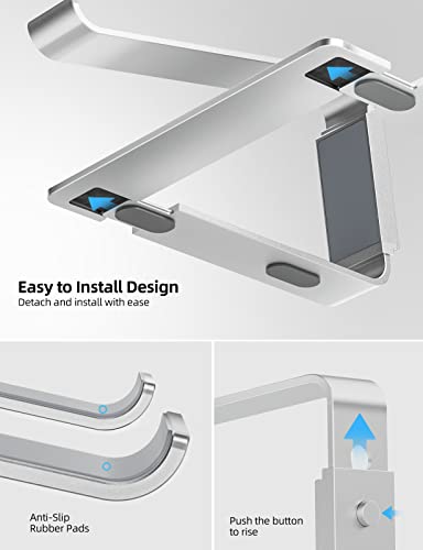 Nulaxy Laptop Stand Adjustable Height, Detachable Laptop Riser for Desk, Ergonomic Aluminum Computer Stand Holder Compatible with MacBook Air Pro, Dell XPS, HP, Lenovo More 10-16” Laptops, Silver