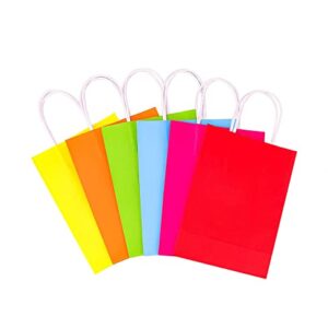 Colorful Gift Bags, 6 Colors 6”x3”x8” 24 PACK, Kraft Paper Party Favor Bags with Handles, Bulk Pack Rainbow Goodie Bags for Birthdays, Gifts, Weddings, Baby Showers, and Celebrations