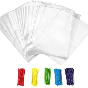 Newkita 4x6 Small Cellophane Bags, Clear Gift Treat Bags for Candy Cake Pop Goodie Party Favor Bags with 4’’ Ties, 100PCS (4'' x 6'')