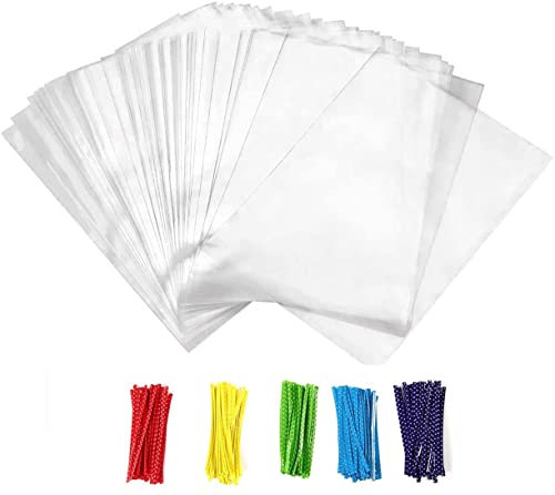 Newkita 4x6 Small Cellophane Bags, Clear Gift Treat Bags for Candy Cake Pop Goodie Party Favor Bags with 4’’ Ties, 100PCS (4'' x 6'')