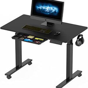 SHW Electric Height Adjustable Mobile Rolling Standing Desk Workstation, 40 x 24 Inches, Black