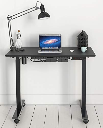 SHW Electric Height Adjustable Mobile Rolling Standing Desk Workstation, 40 x 24 Inches, Black