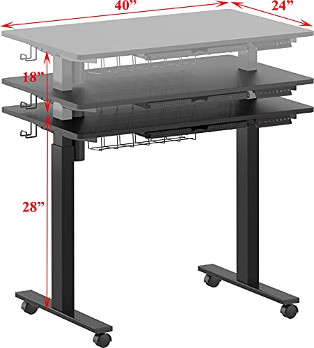 SHW Electric Height Adjustable Mobile Rolling Standing Desk Workstation, 40 x 24 Inches, Black