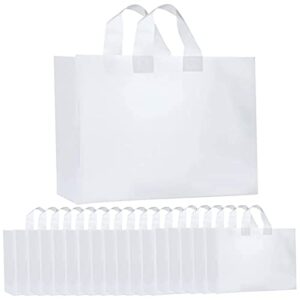 plastic bags with handles bulk, 100 pcs frosted clear bags with handles soft for shopping bags, gift bags, take out bags, high-density big size 15.7″ x 11.8″ x 5.9″
