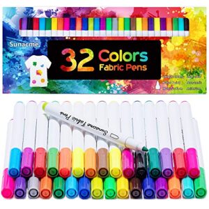 sunacme fabric markers pen, 32 colors permanent fabric paint pens art markers set – fine tip, child safe & non- toxic for canvas, bags, t-shirts, sneakers