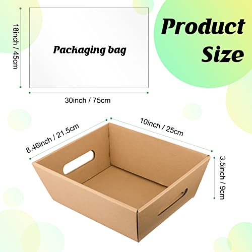 110 Pcs Large Empty Gift Basket DIY Basket for Gifts Empty Kit 30 Pcs 10 x 8.5 x 3.5 Inch Kraft Market Tray with Handle Fruit Cardboard Basket with 40 Bags 40 Gold Bows for Holiday Birthday Gift