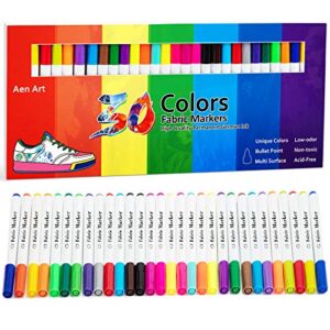 Fabric Markers, Fabric Marker Permanent for T Shirts Clothes Pillow Canvas, Fabric Paint Pens for Kids - No Bleed, Fine Tip, Set of 30 Colors