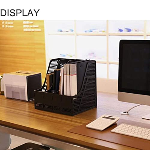 SAYEEC Desktop Magazine Holder Desk File Organizer 4 Compartments Vertical File Dividers Book Holder Frames Document Cabinet Rack Storage Organizer Box for Home Office School Black