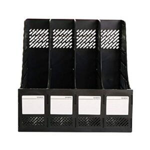 SAYEEC Desktop Magazine Holder Desk File Organizer 4 Compartments Vertical File Dividers Book Holder Frames Document Cabinet Rack Storage Organizer Box for Home Office School Black