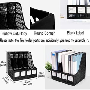 SAYEEC Desktop Magazine Holder Desk File Organizer 4 Compartments Vertical File Dividers Book Holder Frames Document Cabinet Rack Storage Organizer Box for Home Office School Black