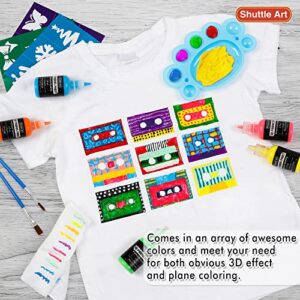 Shuttle Art Fabric Paint Set, 45 Colors 3D Permanent Paint with Brushes Palette Fabric Pen Fabric Sheet Stencils, Glow in The Dark, Glitter,Metallic Colors for Textile Fabric T-Shirt Jeans Glass