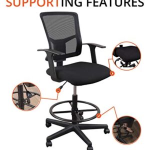 Stand Up Desk Store Sit to Stand Drafting Task Stool Chair for Standing Desks with Adjustable Footrest and Armrests (Black)