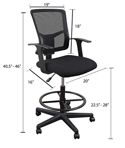 Stand Up Desk Store Sit to Stand Drafting Task Stool Chair for Standing Desks with Adjustable Footrest and Armrests (Black)