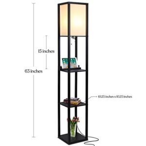 Brightech Maxwell – Modern Shelf Floor Lamp with USB Ports, Wireless Charging Station & Outlet – Living Room and Office Corner Display Floor Lamps with Shelves – Fits on Bedroom Nightstands – Black