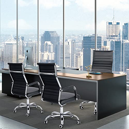 LUCKWIND Office Executive Desk Chair Ribbed - Ergonomic High Back Leather Conference Task Chairs Modern Height Adjustable Tilt Rokcer Reception Swivel Arm Chair Mute, Black