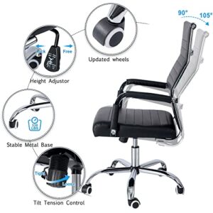 LUCKWIND Office Executive Desk Chair Ribbed - Ergonomic High Back Leather Conference Task Chairs Modern Height Adjustable Tilt Rokcer Reception Swivel Arm Chair Mute, Black