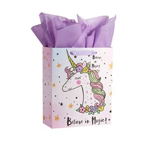 13″ large gift bag with tissue paper for girls happy birthday gift bags (unicorn)