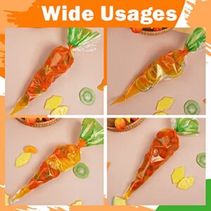 VEIREN 100 Pieces Cone Candy Bags Creative Carrot Shape Treat Bag with Twist Ties Cellophane Goody Cookies DIY Translucent Gift Storage Packaging Bag for Holiday Birthday Wedding Party Decor