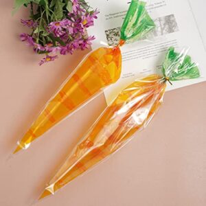 VEIREN 100 Pieces Cone Candy Bags Creative Carrot Shape Treat Bag with Twist Ties Cellophane Goody Cookies DIY Translucent Gift Storage Packaging Bag for Holiday Birthday Wedding Party Decor