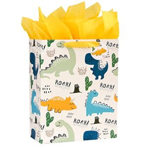 suncolor 13″ large gift bag with tissue paper for kids (dinosaurs)
