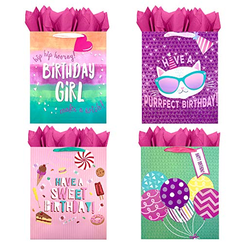 Blue House Group Premium Birthday Gift Bags + Tissue Paper (4 Large Bags + Tissue, Birthday Girl)