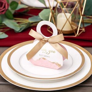 DORIS HOME 50 pcs Birthday Wedding Party Favor Boxes,Pink 2.5 * 1.37 * 3 inch Wedding Gift Bags Chocolate Candy and Gift Boxes Bridal Shower Party Paper Gift Boxes with Ribbons