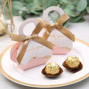 DORIS HOME 50 pcs Birthday Wedding Party Favor Boxes,Pink 2.5 * 1.37 * 3 inch Wedding Gift Bags Chocolate Candy and Gift Boxes Bridal Shower Party Paper Gift Boxes with Ribbons