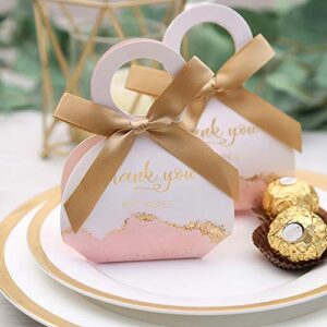 DORIS HOME 50 pcs Birthday Wedding Party Favor Boxes,Pink 2.5 * 1.37 * 3 inch Wedding Gift Bags Chocolate Candy and Gift Boxes Bridal Shower Party Paper Gift Boxes with Ribbons