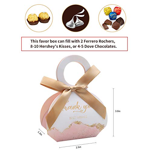 DORIS HOME 50 pcs Birthday Wedding Party Favor Boxes,Pink 2.5 * 1.37 * 3 inch Wedding Gift Bags Chocolate Candy and Gift Boxes Bridal Shower Party Paper Gift Boxes with Ribbons