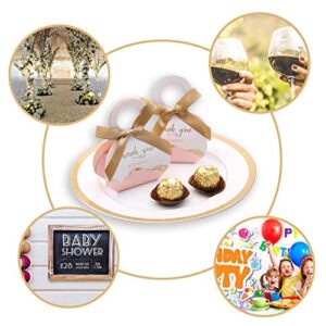 DORIS HOME 50 pcs Birthday Wedding Party Favor Boxes,Pink 2.5 * 1.37 * 3 inch Wedding Gift Bags Chocolate Candy and Gift Boxes Bridal Shower Party Paper Gift Boxes with Ribbons