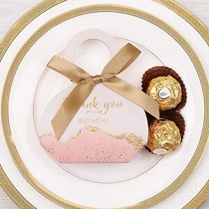 DORIS HOME 50 pcs Birthday Wedding Party Favor Boxes,Pink 2.5 * 1.37 * 3 inch Wedding Gift Bags Chocolate Candy and Gift Boxes Bridal Shower Party Paper Gift Boxes with Ribbons