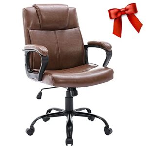 dyhome office chair, brown office chair, 350 lbs brown leather office chair, mid back computer chair ergonomic office chair adjustable conference swivel task chair with padded armrests