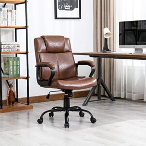 DYHOME Office Chair, Brown Office Chair, 350 LBS Brown Leather Office Chair, Mid Back Computer Chair Ergonomic Office Chair Adjustable Conference Swivel Task Chair with Padded Armrests