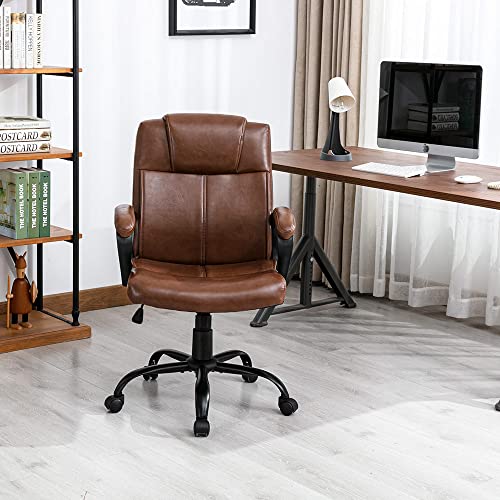 DYHOME Office Chair, Brown Office Chair, 350 LBS Brown Leather Office Chair, Mid Back Computer Chair Ergonomic Office Chair Adjustable Conference Swivel Task Chair with Padded Armrests