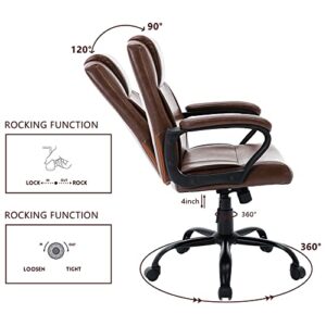 DYHOME Office Chair, Brown Office Chair, 350 LBS Brown Leather Office Chair, Mid Back Computer Chair Ergonomic Office Chair Adjustable Conference Swivel Task Chair with Padded Armrests