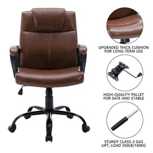 DYHOME Office Chair, Brown Office Chair, 350 LBS Brown Leather Office Chair, Mid Back Computer Chair Ergonomic Office Chair Adjustable Conference Swivel Task Chair with Padded Armrests