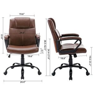 DYHOME Office Chair, Brown Office Chair, 350 LBS Brown Leather Office Chair, Mid Back Computer Chair Ergonomic Office Chair Adjustable Conference Swivel Task Chair with Padded Armrests