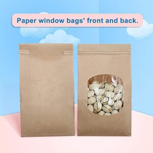 BagDream Bakery Bags with Window 50Pcs 3.54x2.36x6.7 Inches Small Paper Bags Tin Tie Tab Lock Bags Brown Window Bags, Coffee Bags, Cookie Bags, Treat Bags