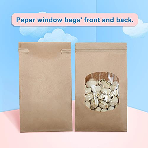 BagDream Bakery Bags with Window 50Pcs 3.54x2.36x6.7 Inches Small Paper Bags Tin Tie Tab Lock Bags Brown Window Bags, Coffee Bags, Cookie Bags, Treat Bags