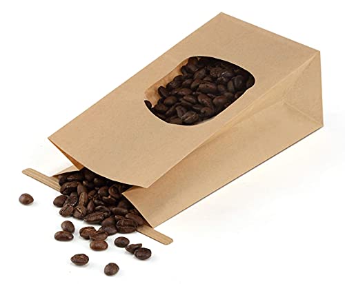 BagDream Bakery Bags with Window 50Pcs 3.54x2.36x6.7 Inches Small Paper Bags Tin Tie Tab Lock Bags Brown Window Bags, Coffee Bags, Cookie Bags, Treat Bags