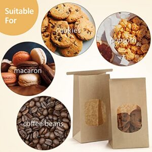 BagDream Bakery Bags with Window 50Pcs 3.54x2.36x6.7 Inches Small Paper Bags Tin Tie Tab Lock Bags Brown Window Bags, Coffee Bags, Cookie Bags, Treat Bags